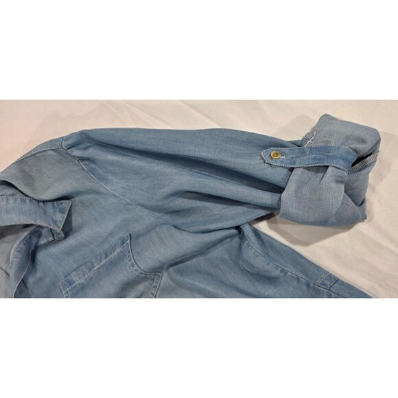 Saks Womens Chambray Blouse Western Boho Long Sleeve Button Up Shirt Blue Large - Picture 6 of 15